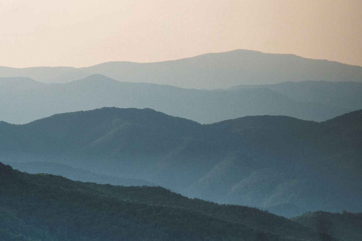 Layered Blue Ridge Mountains at dusk near Asheville, North Carolina