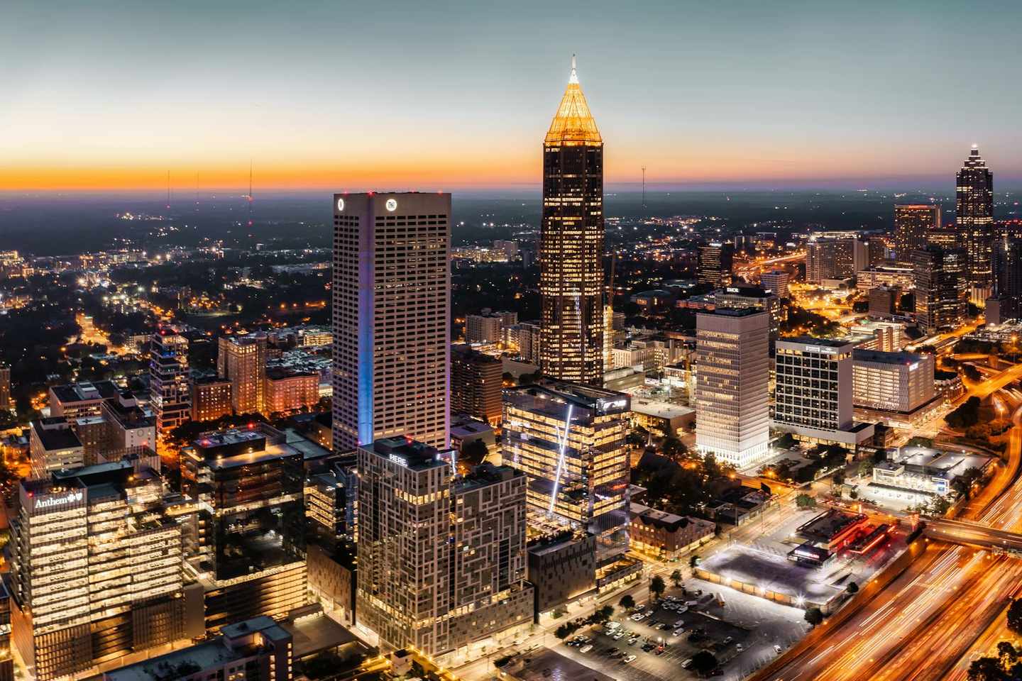 The downtown Atlanta skyline at dusk, Georgia