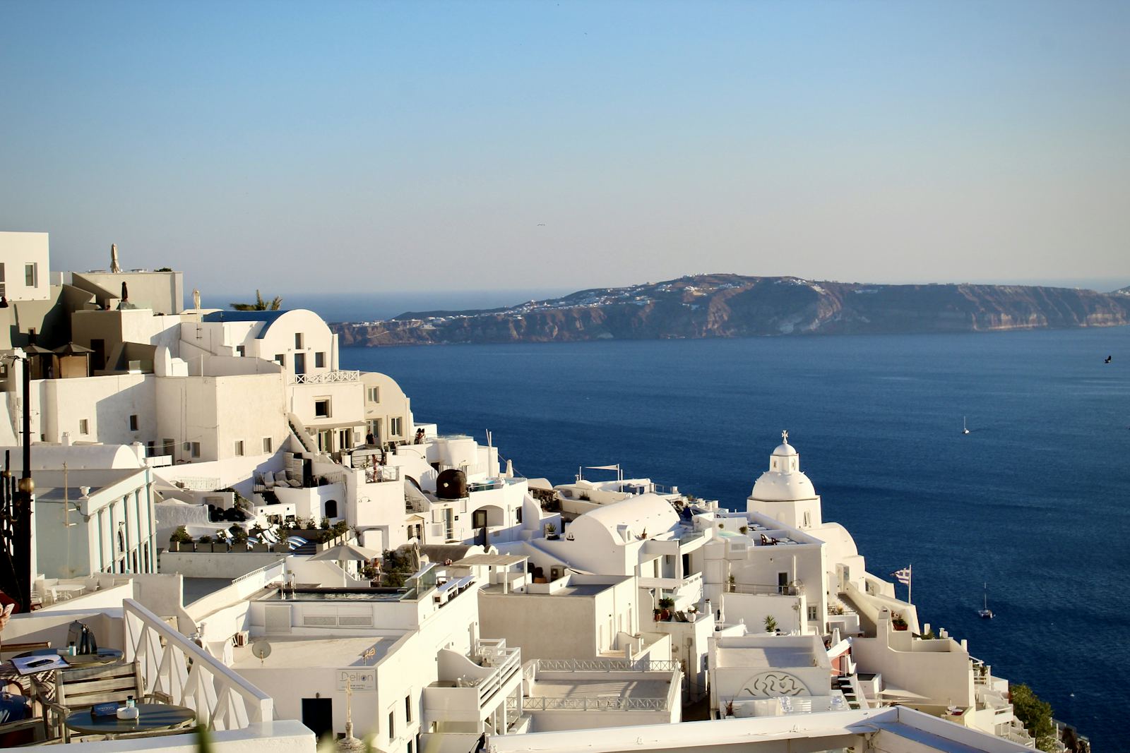 Whitewashed village above the Aegean Sea in Santorini, Greece