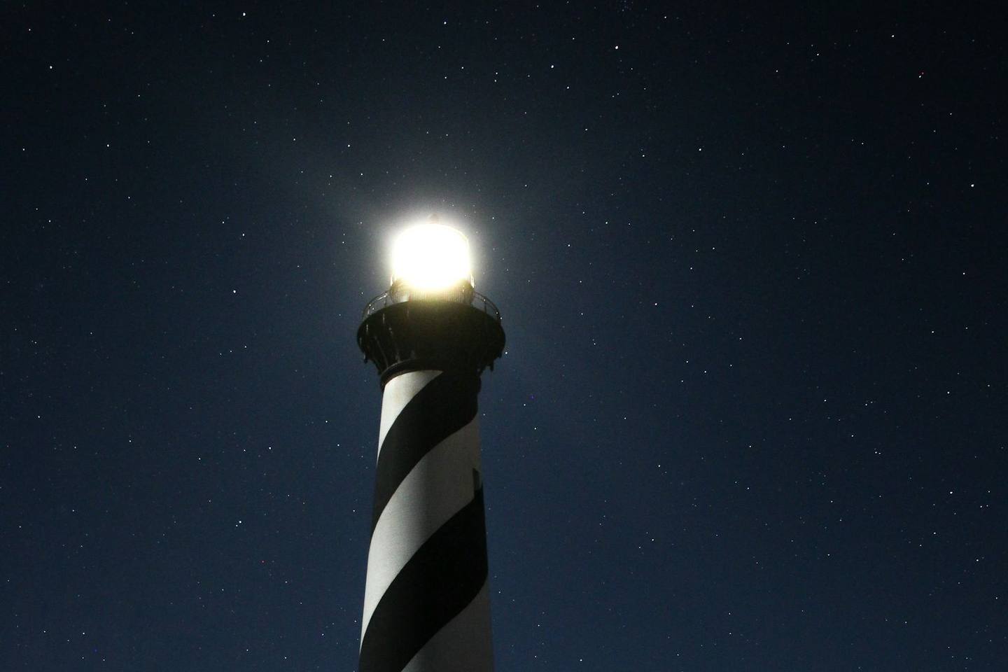 The Cape Hatteras Lighthouse under the stars, Outer Banks, North Carolina
