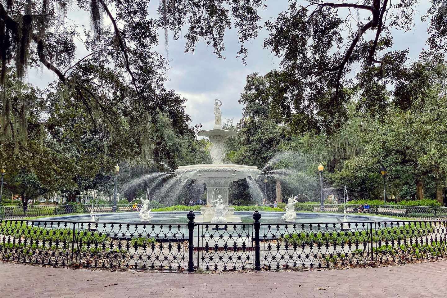 Forsyth Park fountain and oak trees, Savannah
