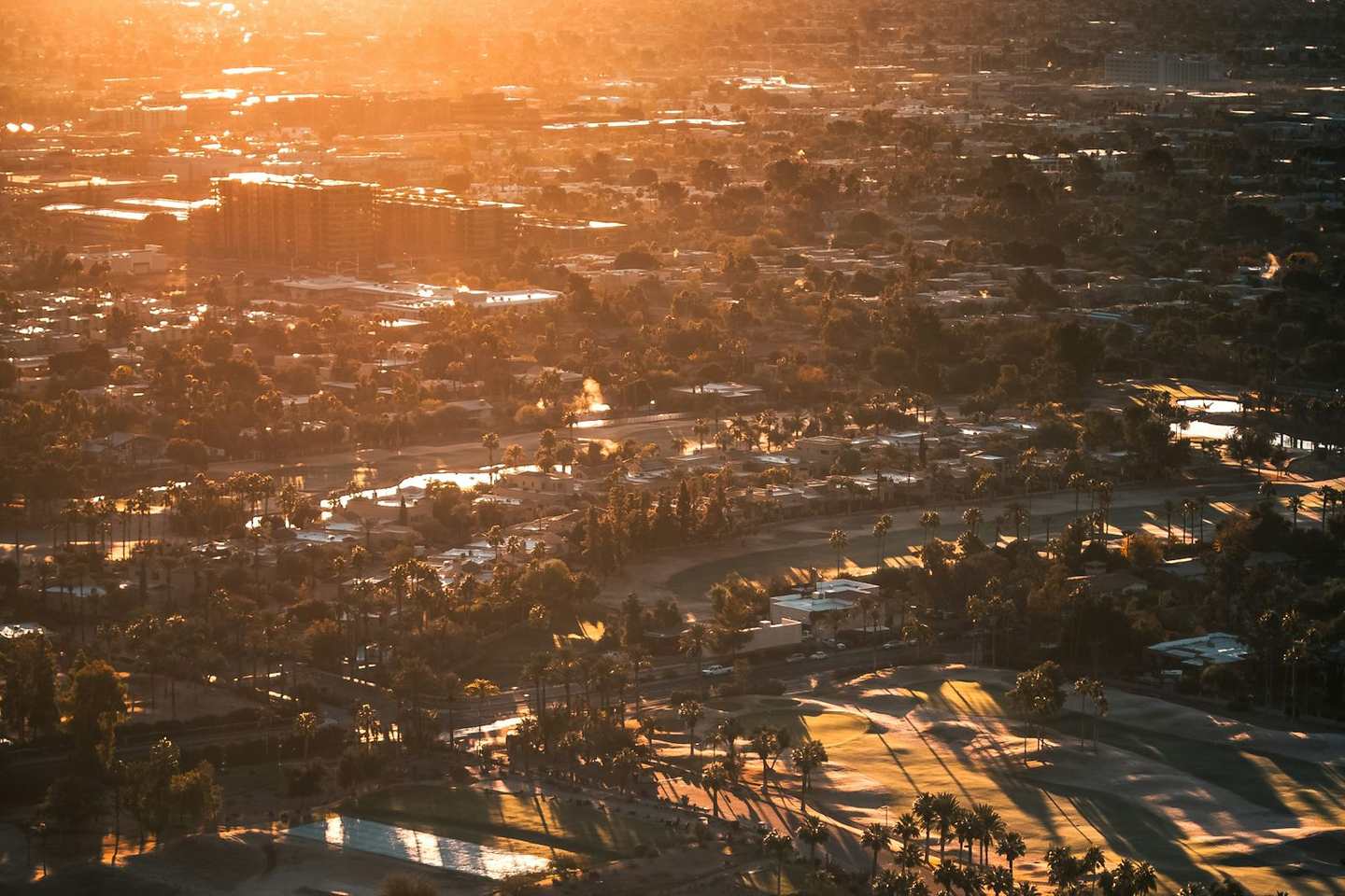Desert golf resorts at sunset in Scottsdale, Arizona